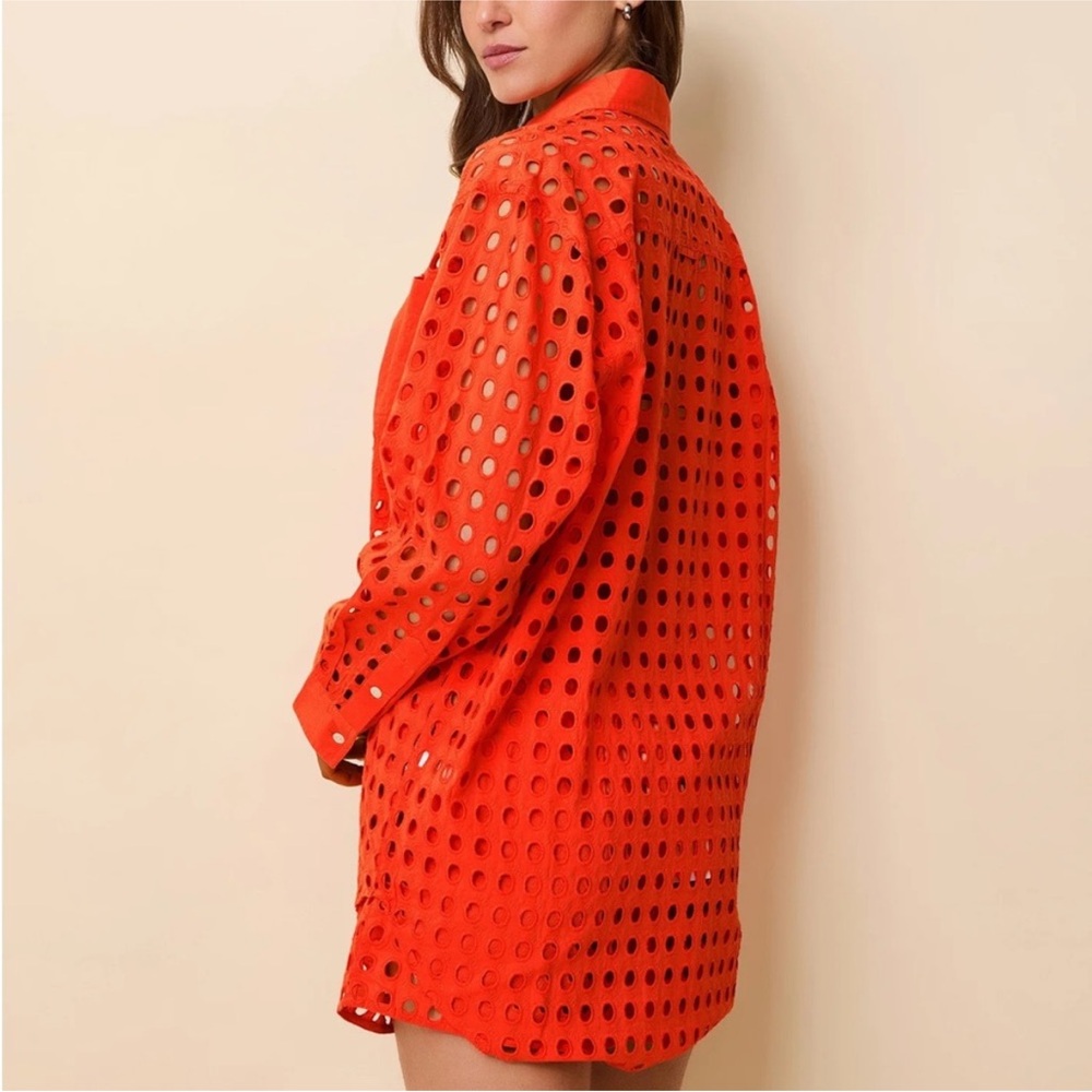 NWT M SOLID & STRIPED Oxford Tunic Classic Eyelet | Lava Size Medium